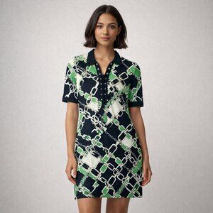 Tory Burch dress women's S collar navy/green silk nautical preppy Retro luxury